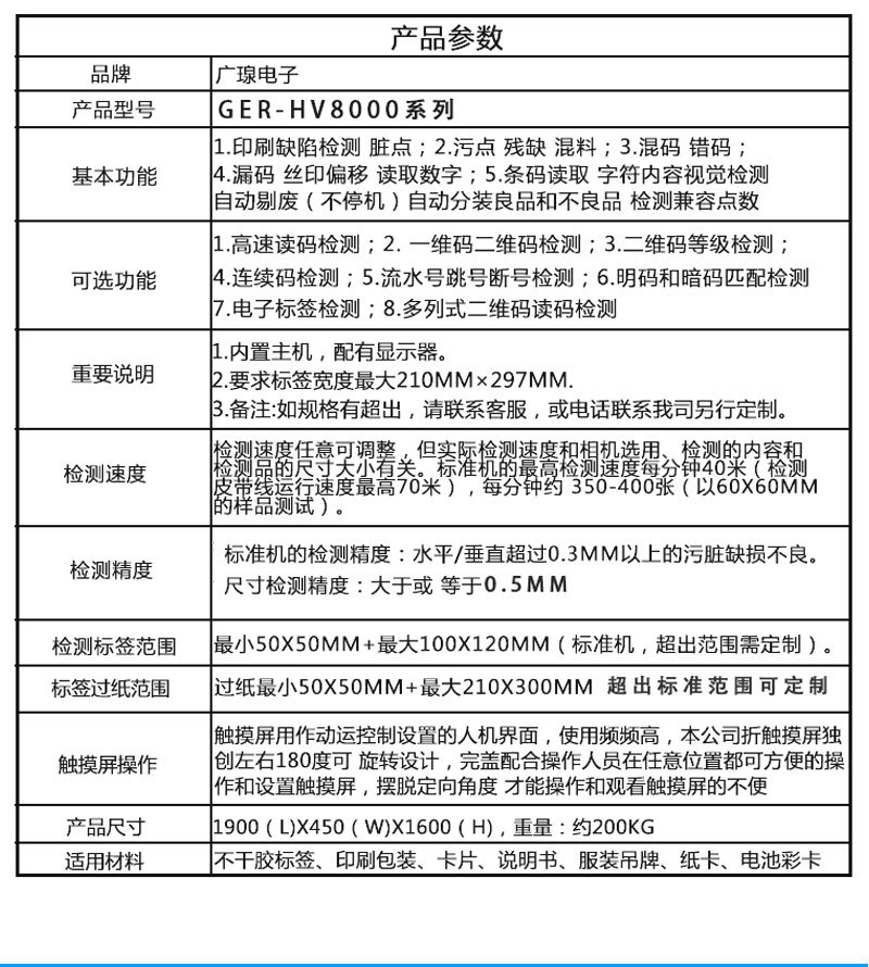 吊牌檢測設(shè)備配置